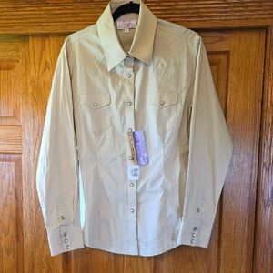 Beige Long Sleeve Pearl Snap Shirt